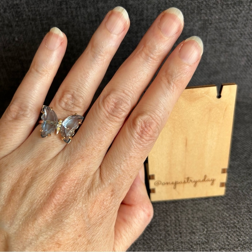 Pretty BLUE Butterfly Gemstone Fashion Ring, Gold, Adjustable